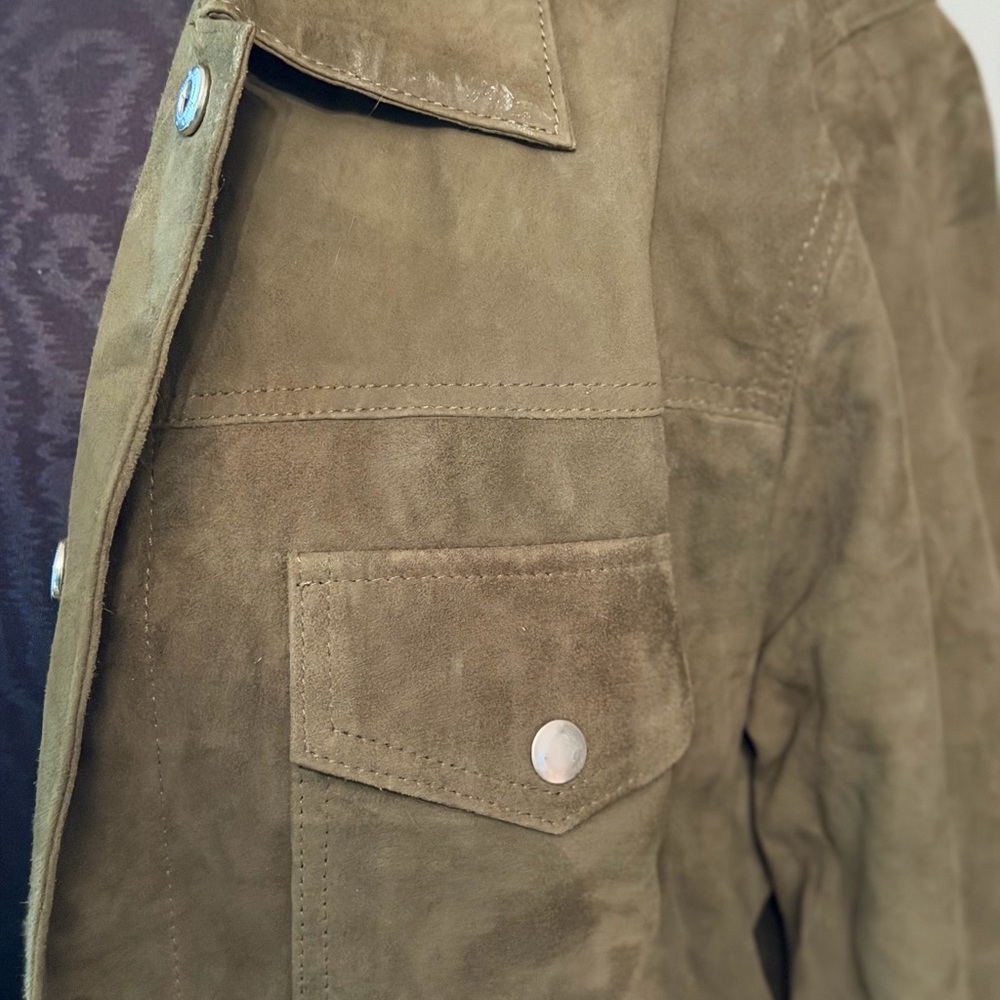 Men's Suede Jacket Olive Green Size Large - Picture 4 of 5
